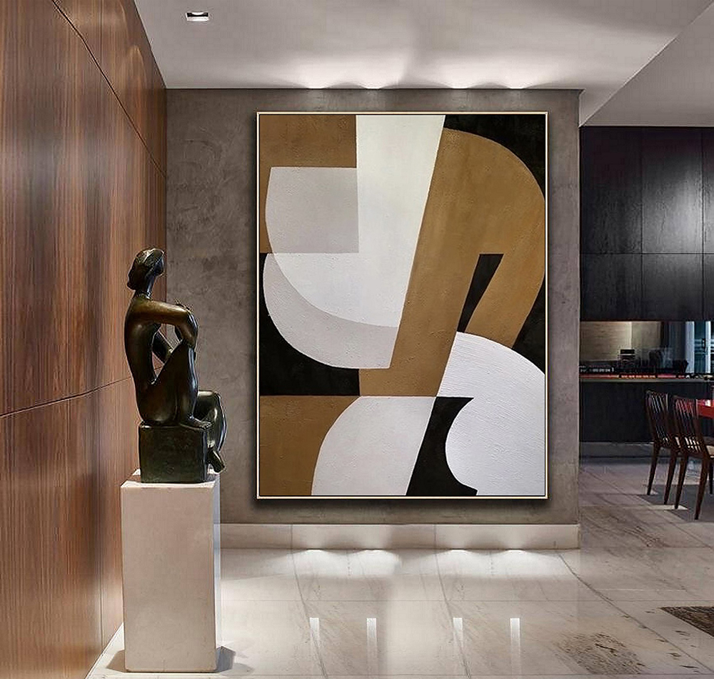Brown and white abstract painting,black white minimalist painting on canvas,modern abstract painting,neutral art work,wabi sabi wall art