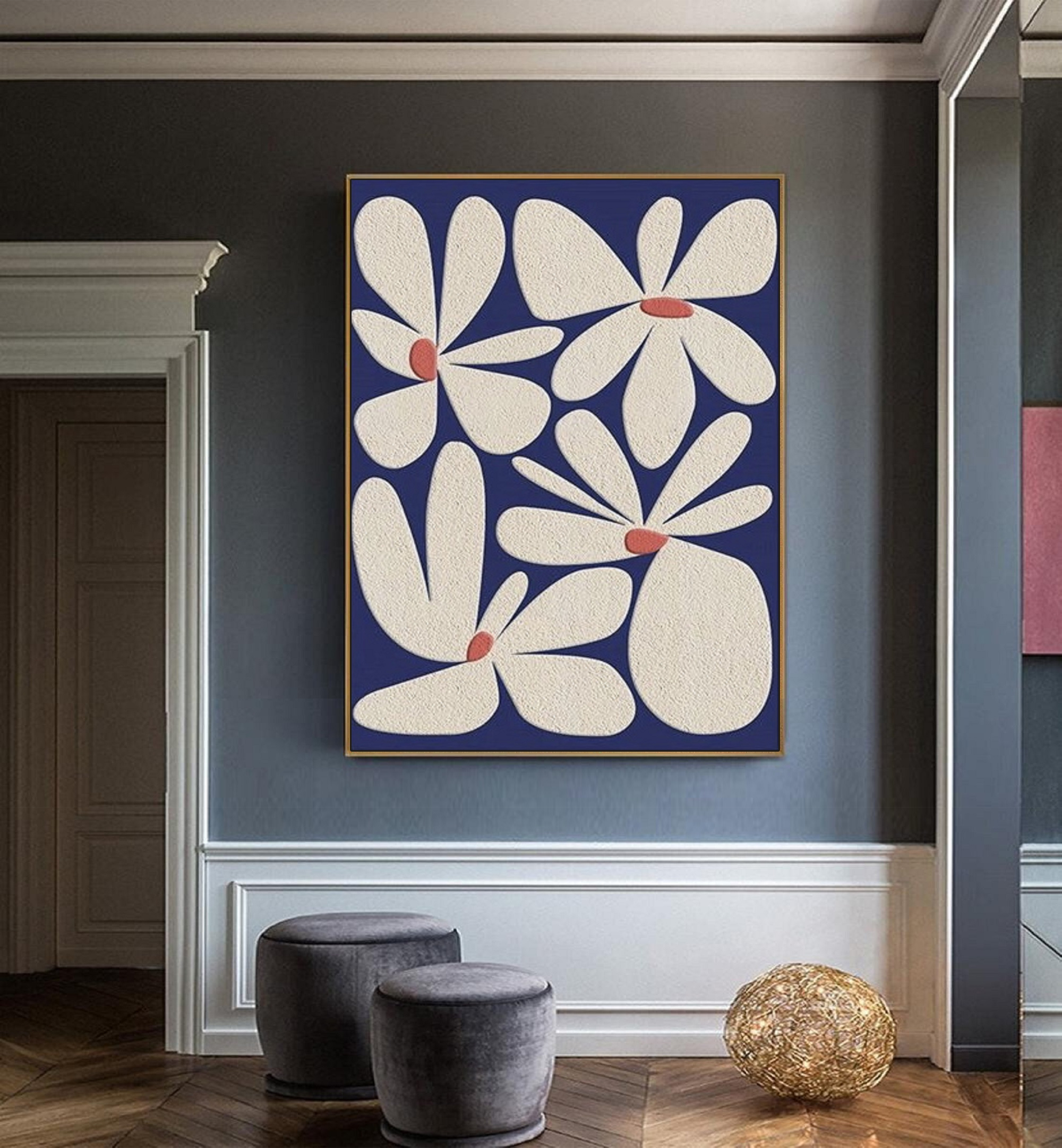 Flower painting,abstract flower oil painting on canvas,white flower painting for her living room wall art white textured wall art flower art