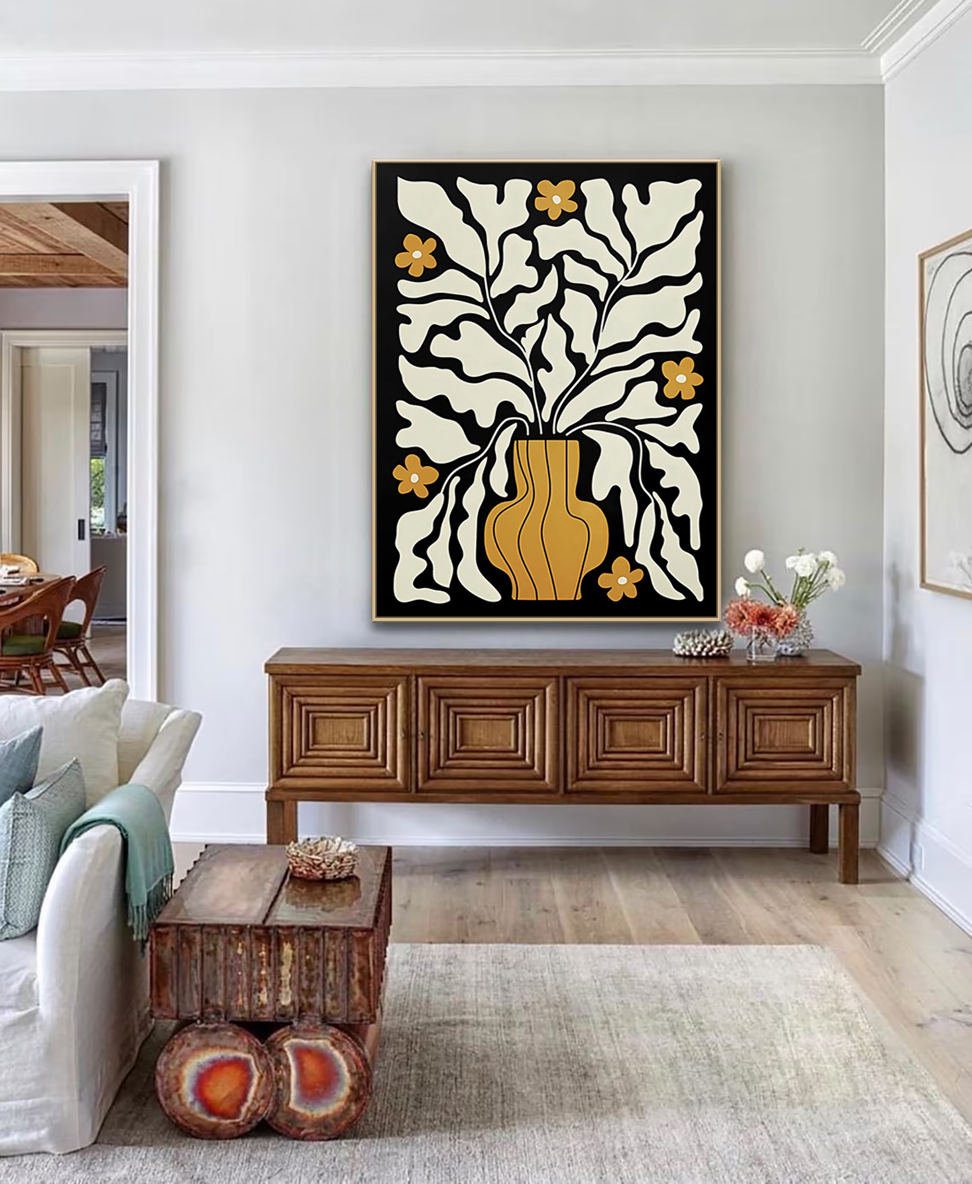 Abstract Flower Oil Painting on Canvas, Wabi Sabi Wall Art,Original White Floral Landscape Art,Minimalist Painting,Living Room Wall Art