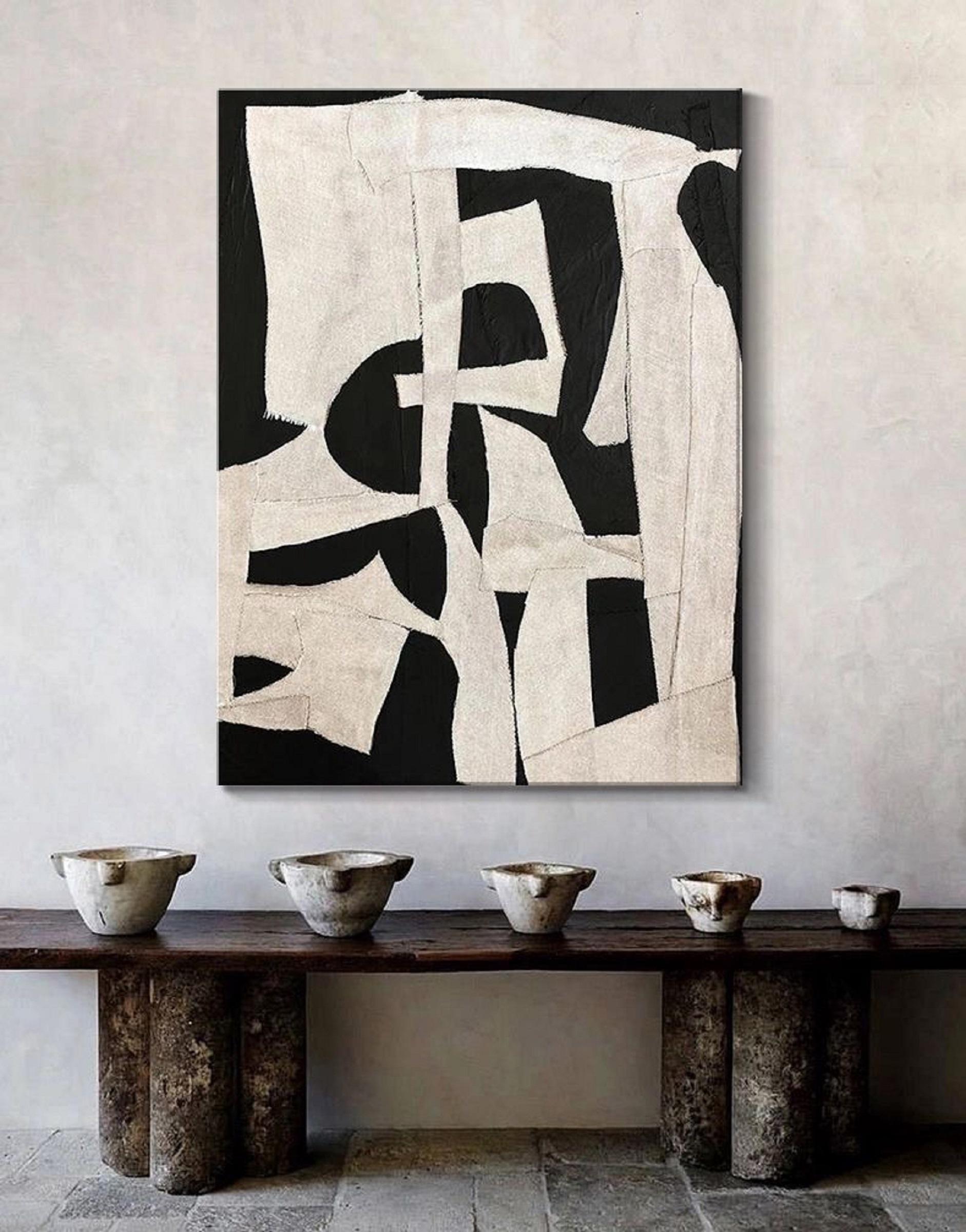 Beige Wabi Sabi Wall Art,Black Beige Abstract Painting,Large Black Minimalist Wall Art,Beige Textured Canvas Painting,Neutral Wall Decor